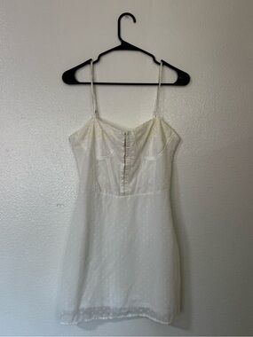 La Hearts White Lace-Trim Sheer Dot Slip Dress